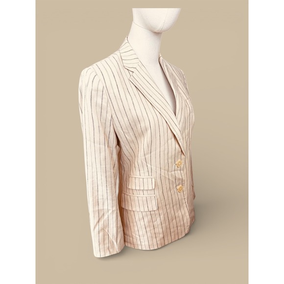 Lauren Ralph Lauren Cream Linen Pinstripe Blazer Jacket Womens Size 4 - Picture 4 of 14